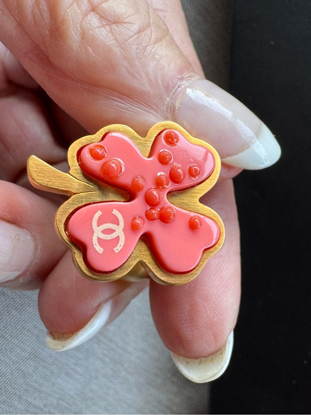 CHANEL Vintage Size 6 1/2Coral Pink and Gold Flower Ring - Picture 2 of 4